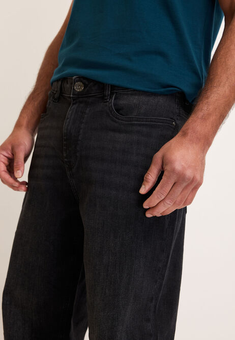 Mens Black Relaxed Straight Leg Jeans
