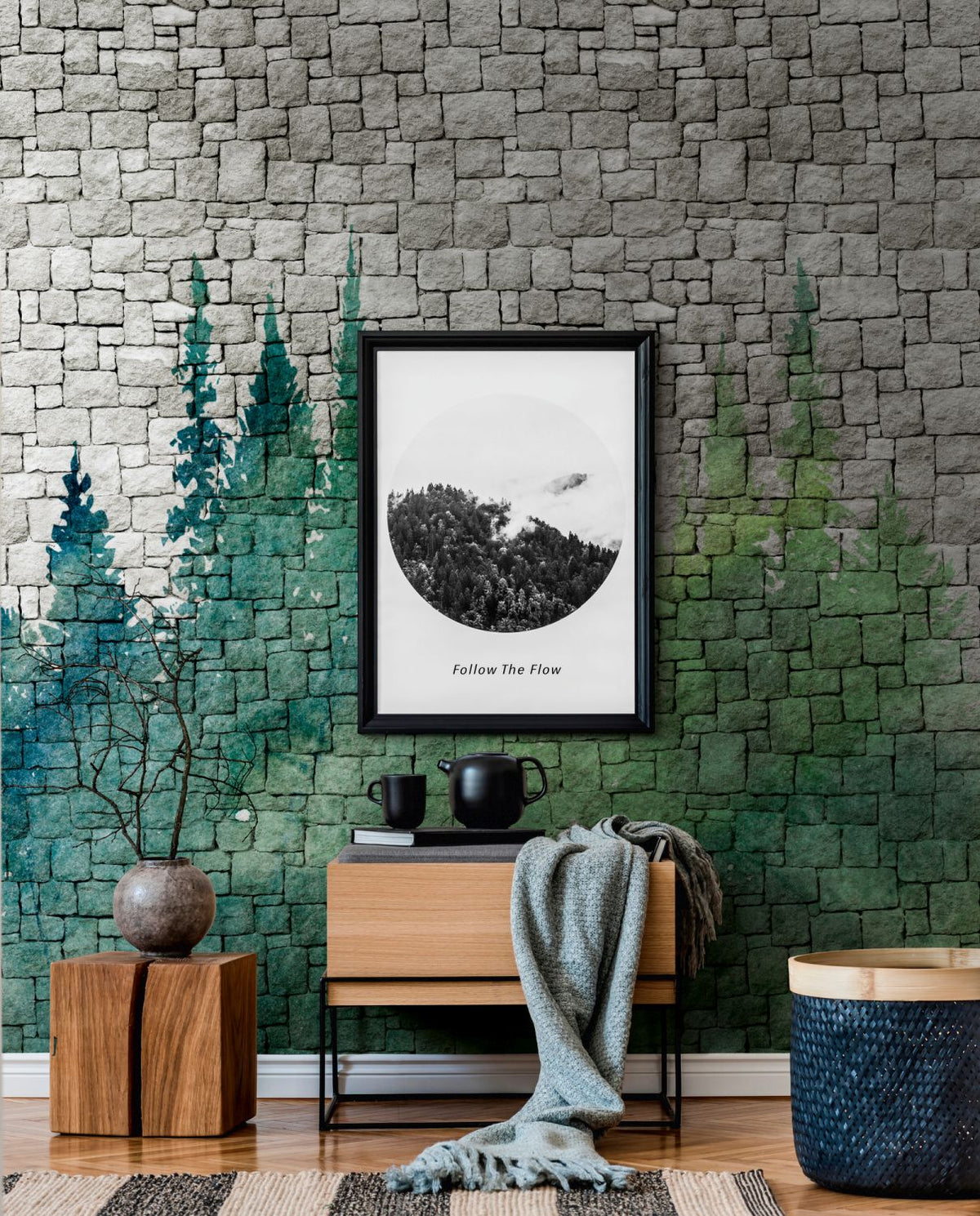 One Wall one Role fotobehang steen groen en grijs - 371 x 280 cm - AS-382451