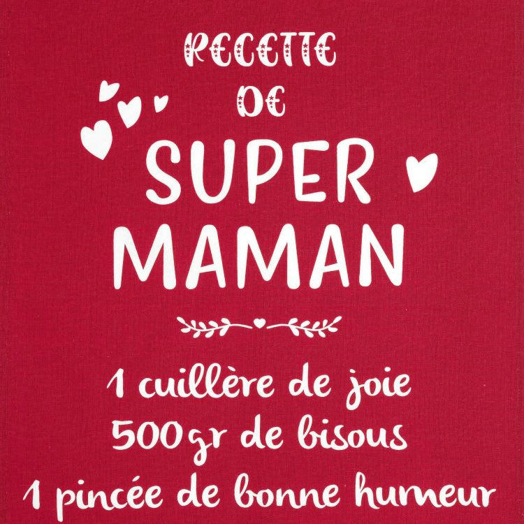 MESSAGES - Torchon message super maman en coton rouge 50 x 70