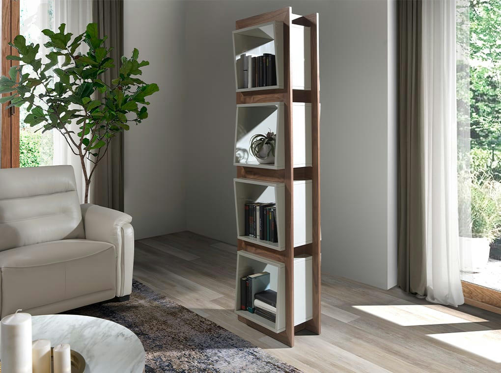 - Étagère effet bois noyer et cubes gris