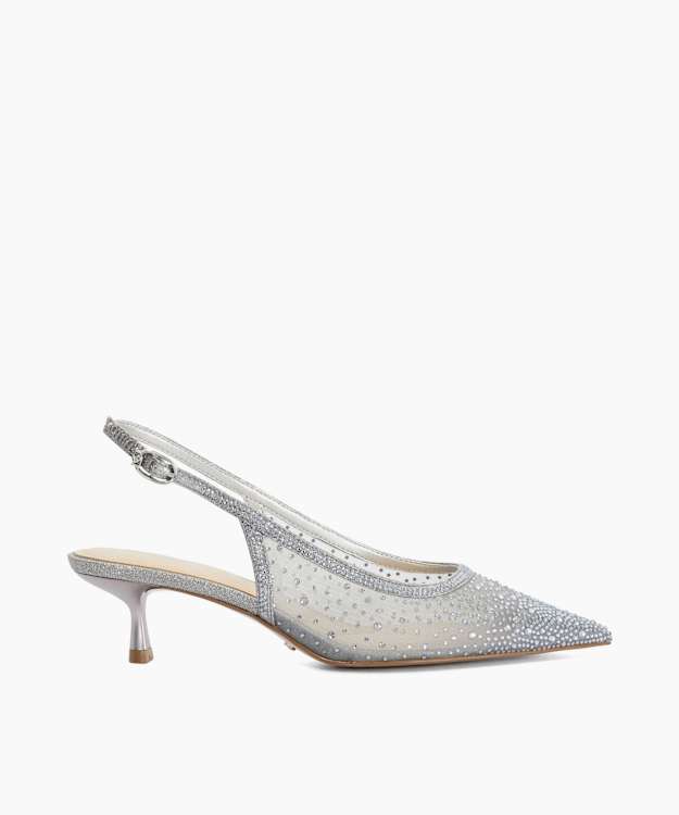 Cirelle Grey - Embellished Slingback Court Shoes