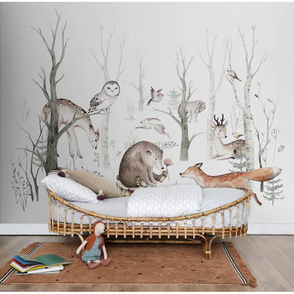 Sanders & Sanders fotobehang vintage bosdieren wit, oranje en bruin