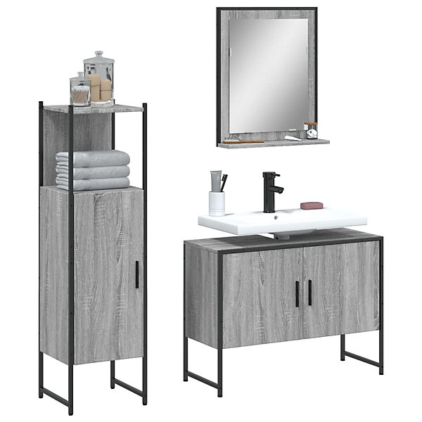 Ensemble d'armoires de salle de bain 3 pcs sonoma gris vidaXL
