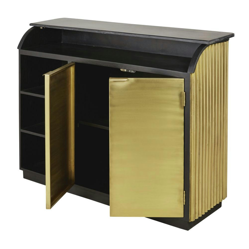 Louxor BUSINESS - Comptoir professionnel en métal ondulé coloris laiton et pierre noire