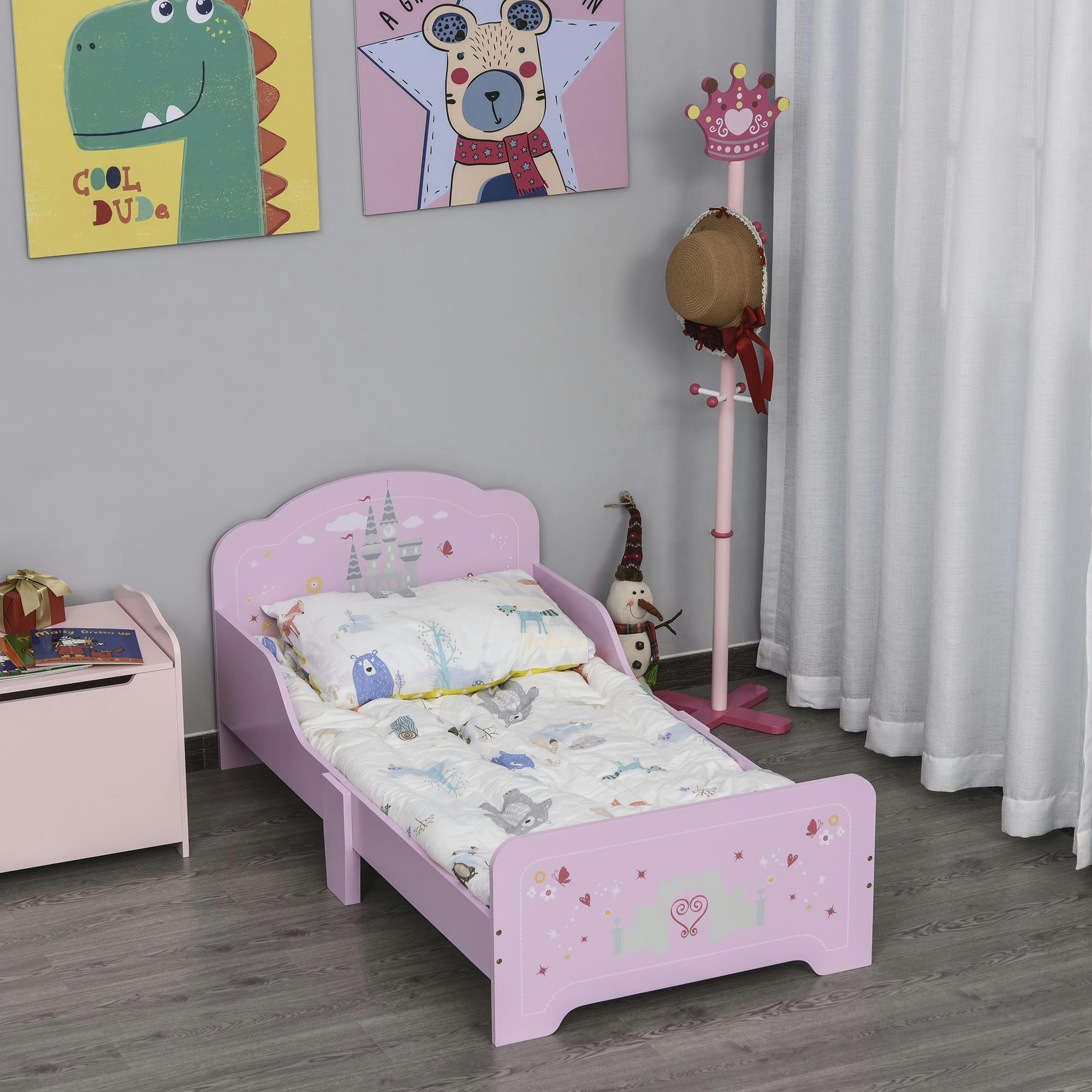 - Lit d'enfant design princesse motif château sommier inclus rose