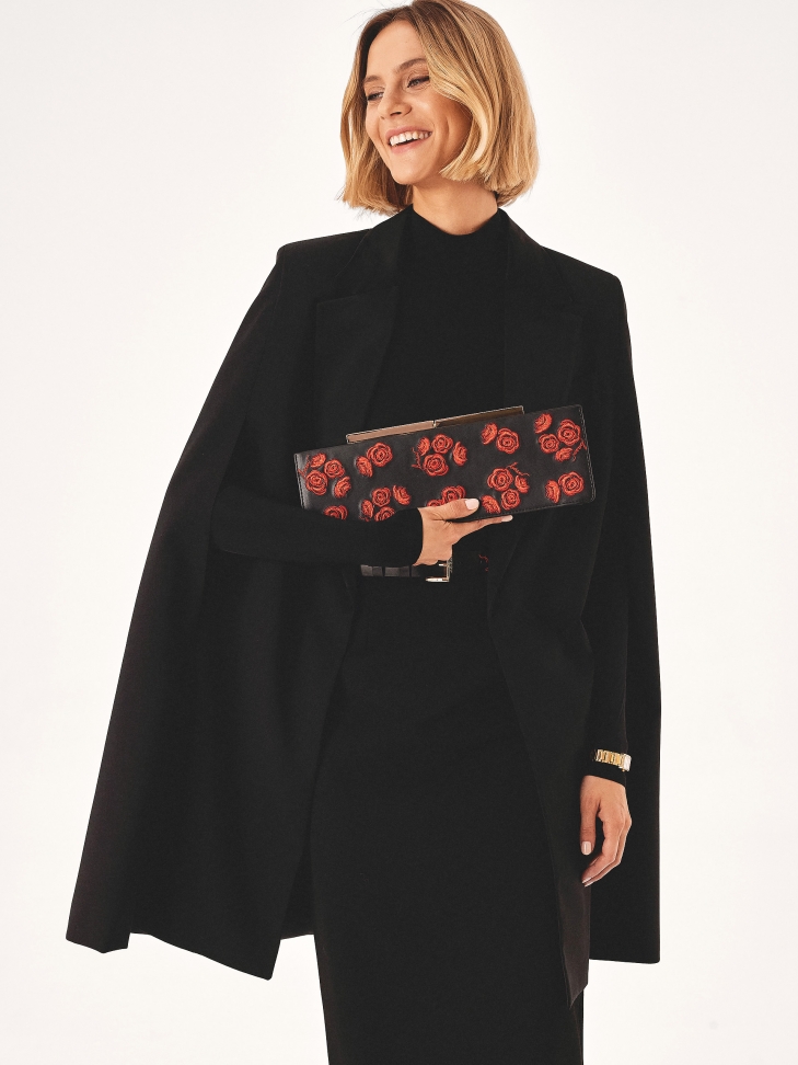 Elongated stiff floral evening bag