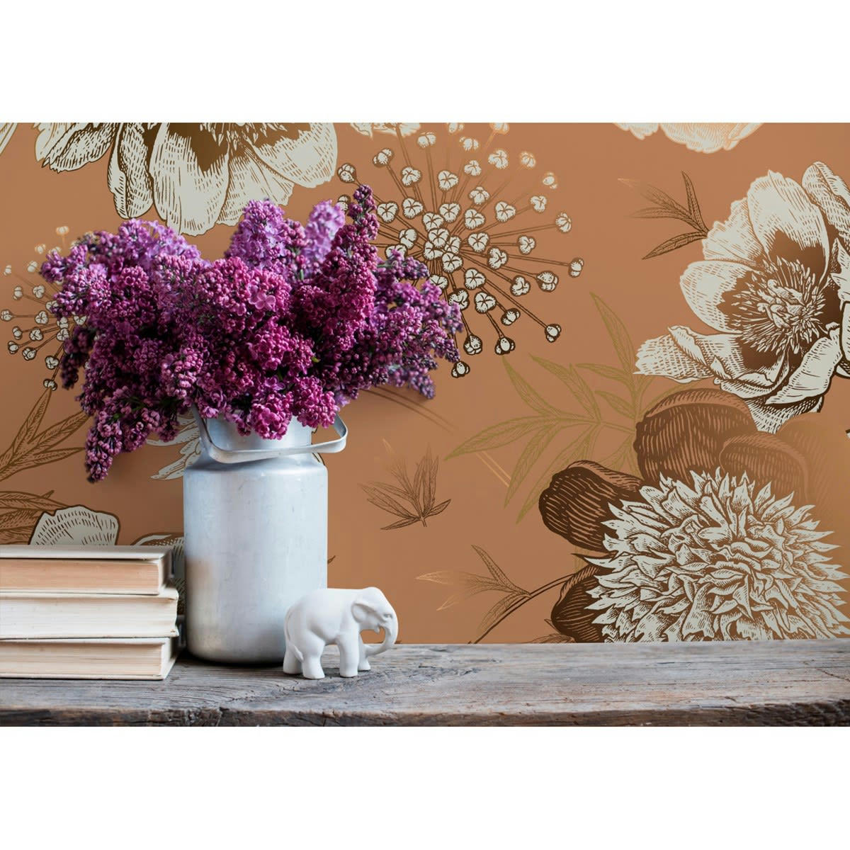 MADELEINE - Papier peint panoramique motif floral Caramel 336x280cm