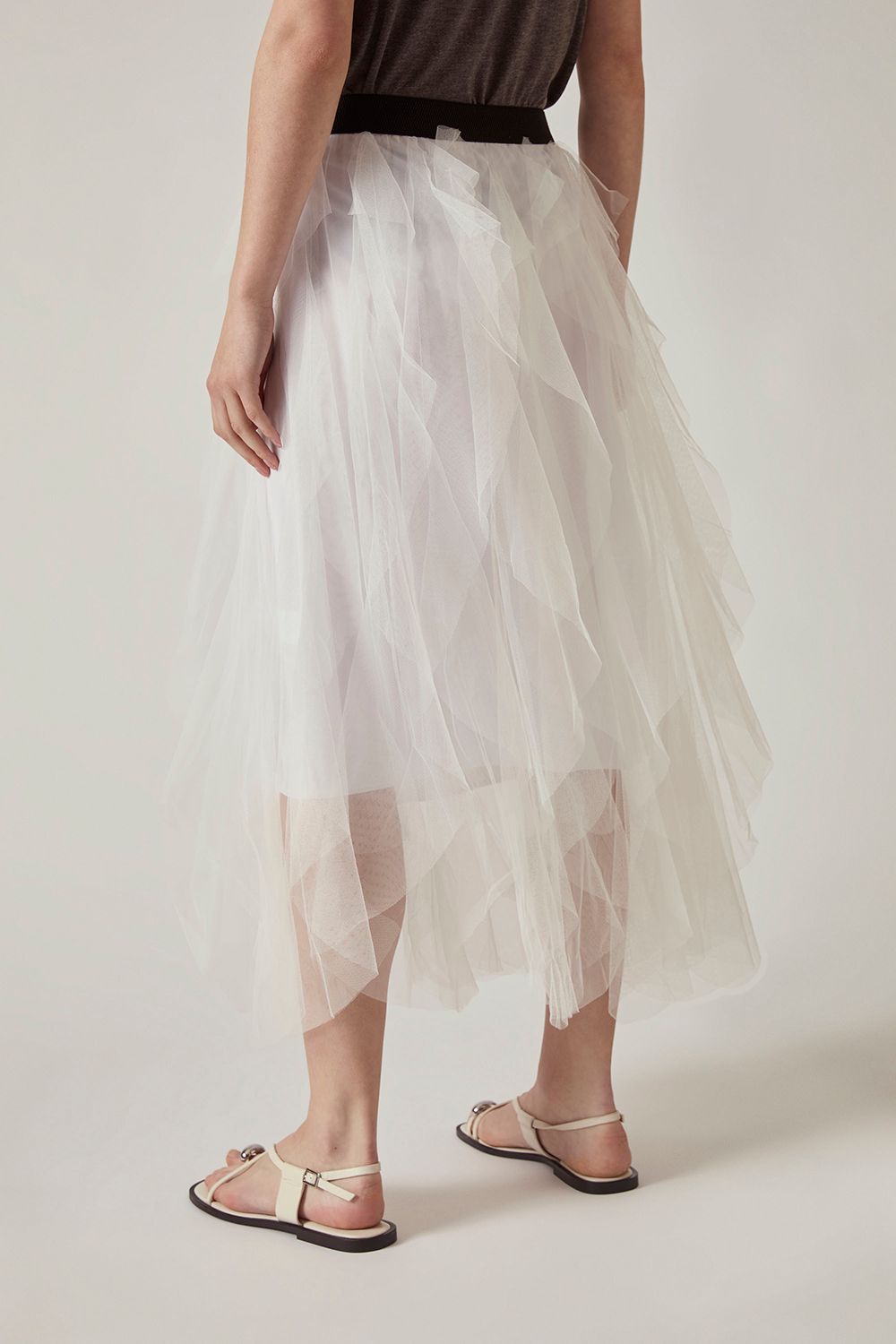 James Lakeland White Tulle Ruffle Midi Skirt