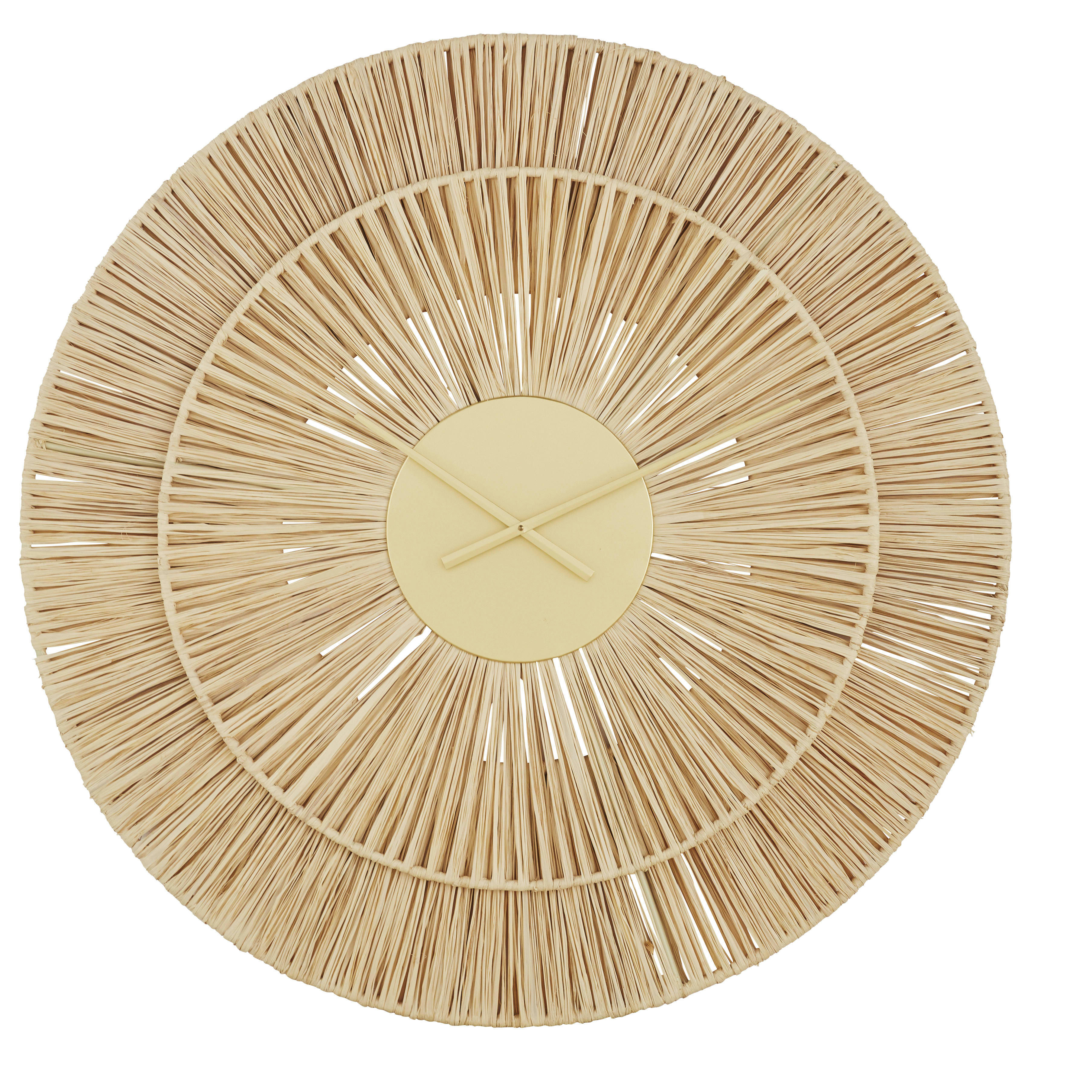COUTADA - Horloge murale ronde en raphia et métal doré D100