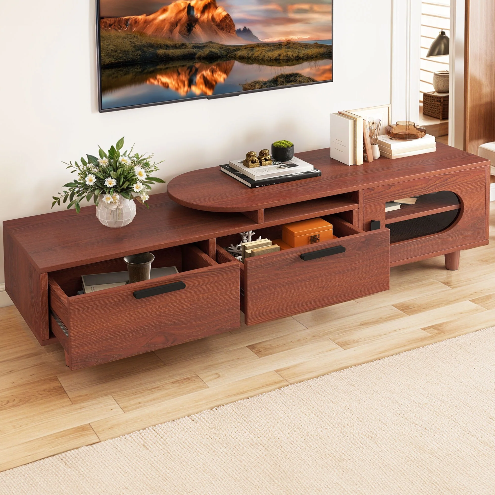 Moasis 64.5 Extendable TV Stand with 2 Drawers & Cabinet, Adjustable Corner Entertainment Center