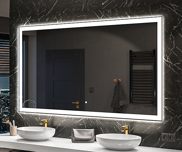 Miroir avec LED Illumination Salle de Bain (100x100cm) LED Lumineux Miroir avec éclairage (LED001) Interrupteur Tactile