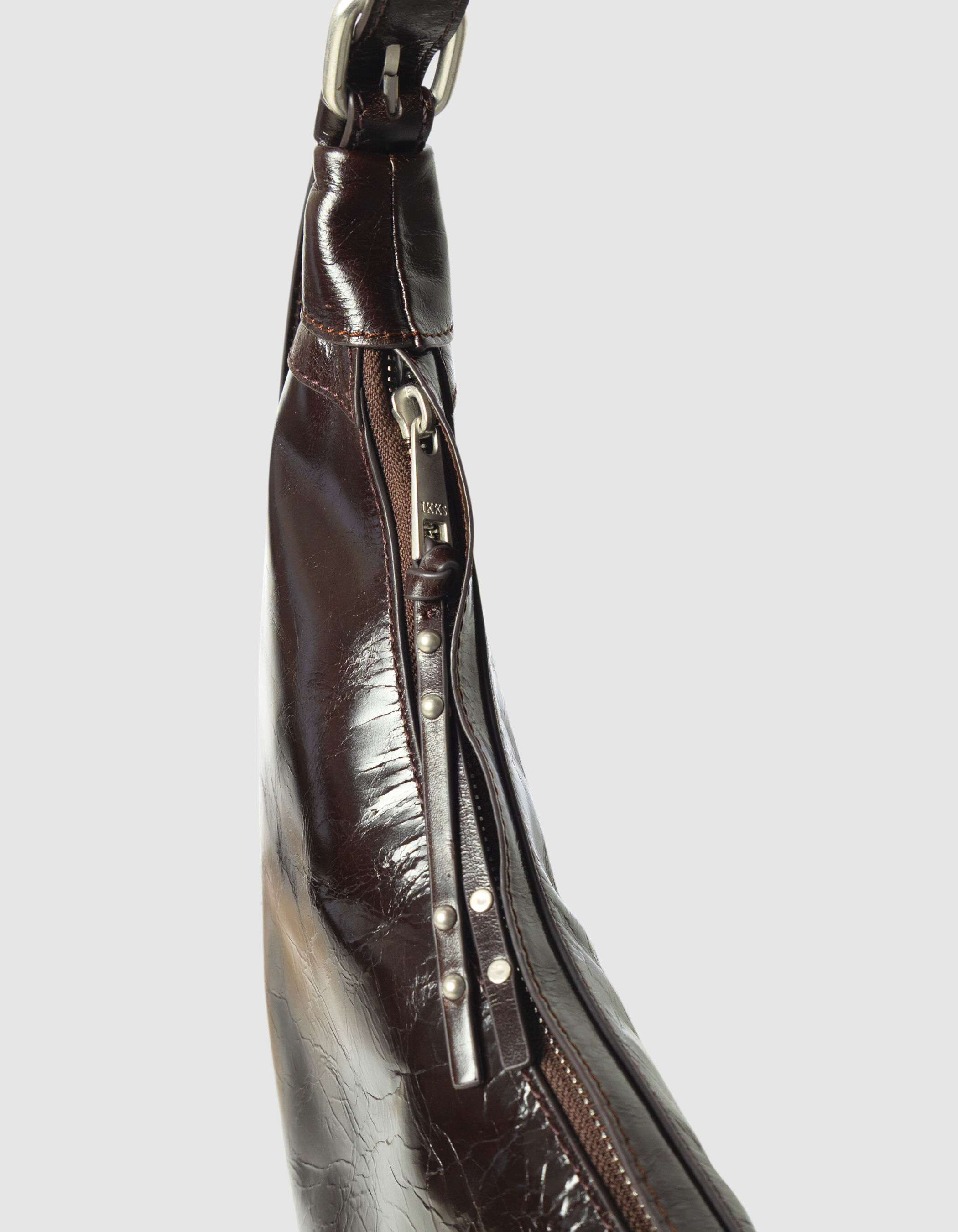 Sac demi-lune marron cuir glacé Allane Femme