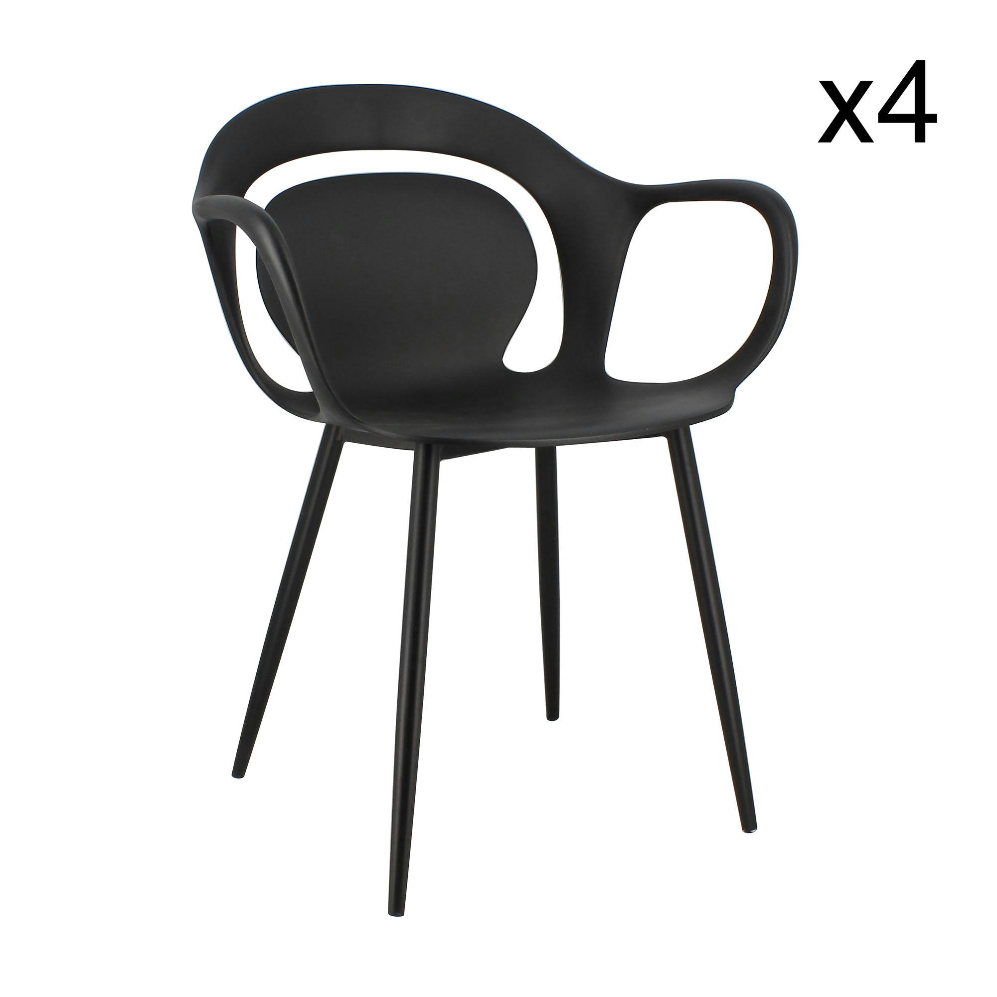ALAN - Lot de 4 fauteuils de table extérieur en polypropylène noir mat