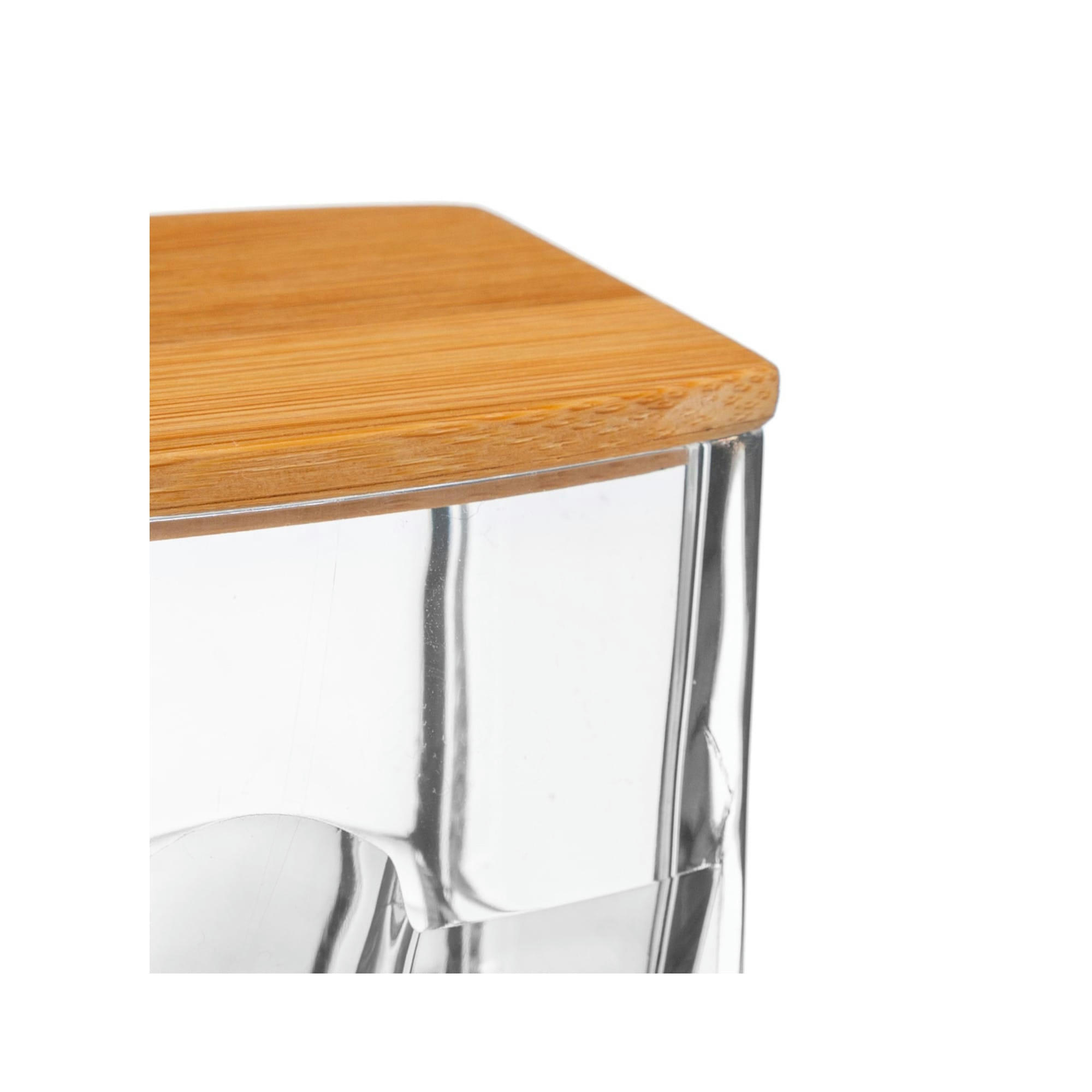 - Distributeur coton-tiges transparent et bambou - 9.3x8x7.4cm