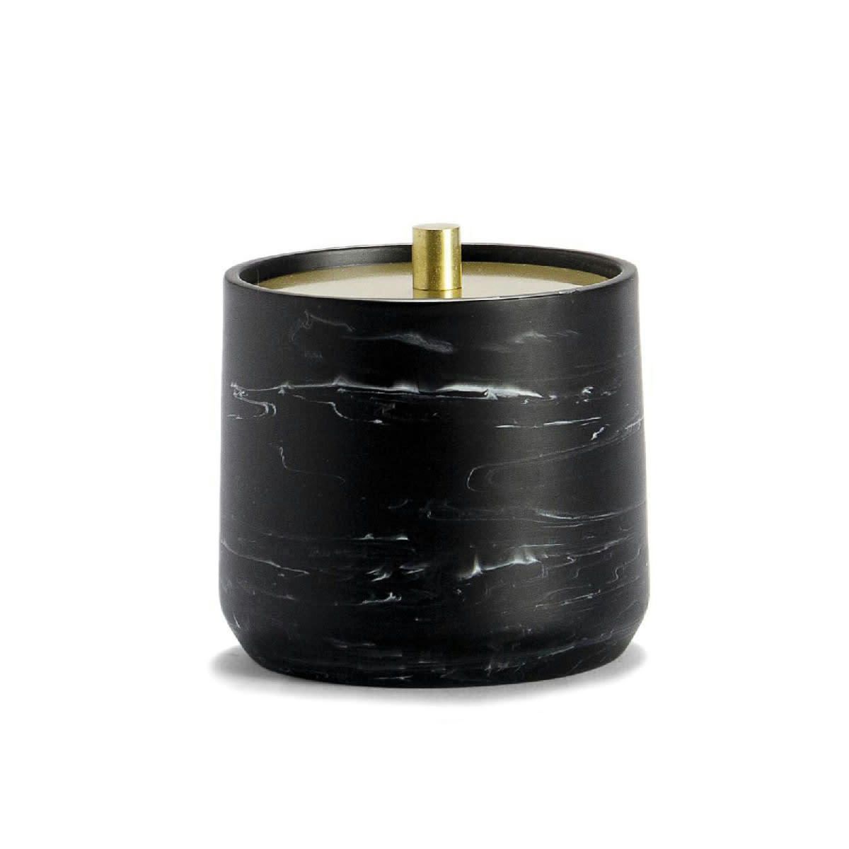 EFFET MARBRE - Boîte à coton en polyrésine noire effet marbre et métal doré