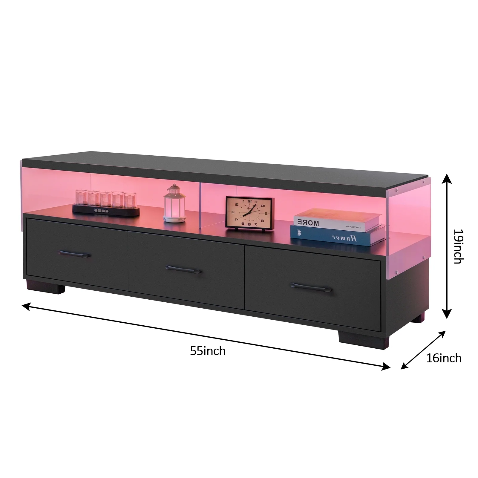 65-Inch Modern TV Stand with 3 Drawers and Open Shelf for Living Room Storage