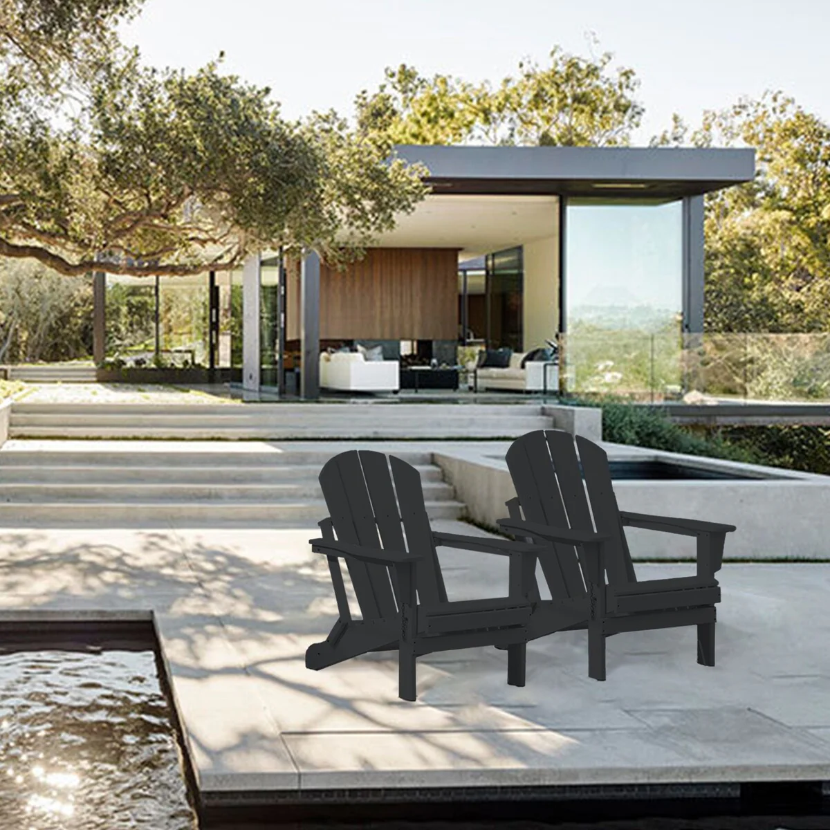 Outdoor Patio Plastic Folding Black Adirondack Chair Set 6/8/10