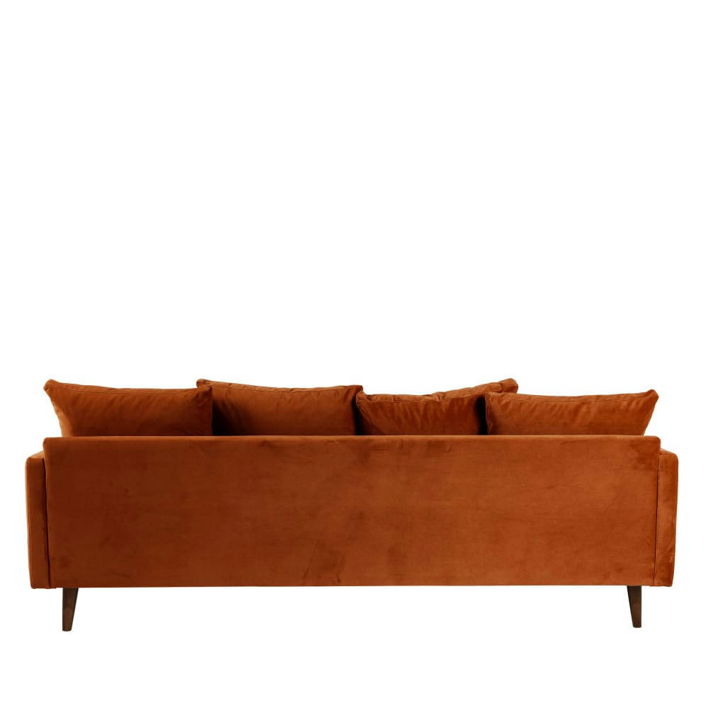 VILLABON - Canapé convertible 4 places en velours pieds bois foncé rouille