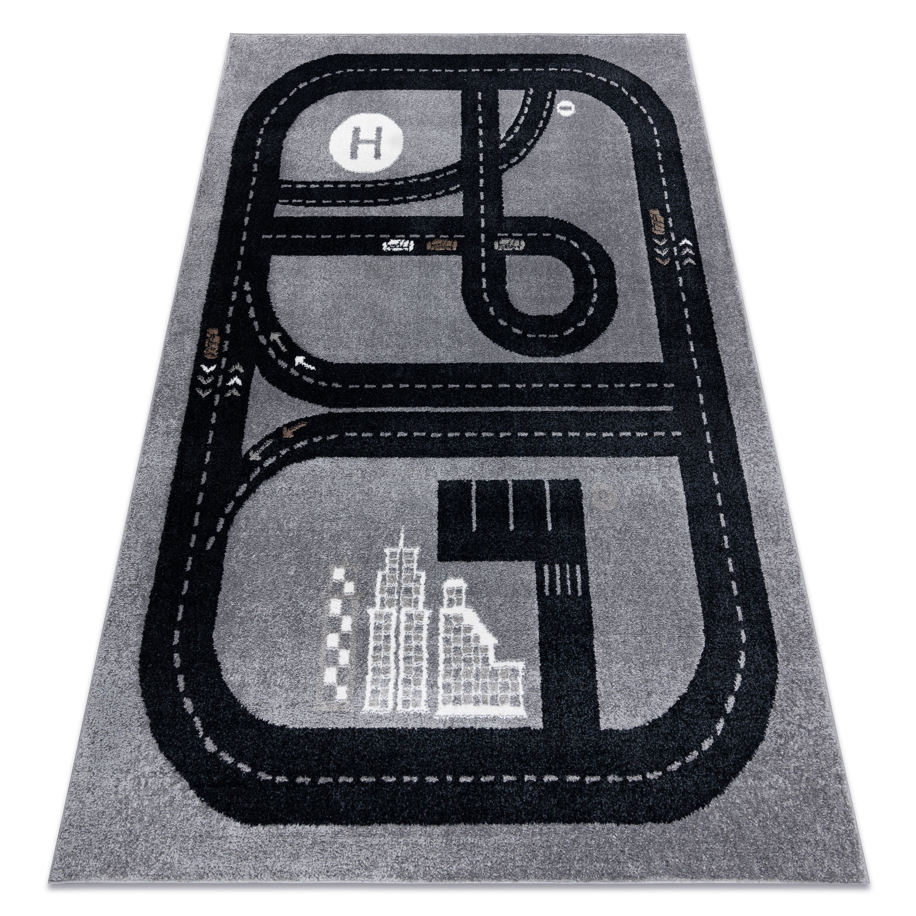 Dywan FUN Track dla dzieci, ulica, miasto szary 80x150 cm