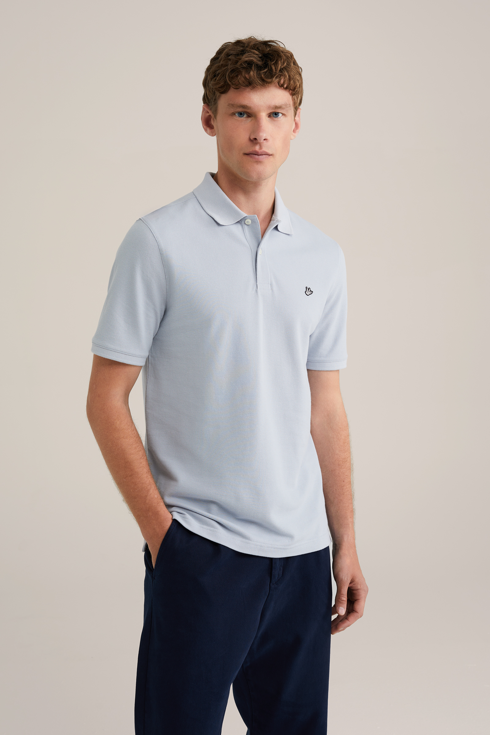 Heren Slim fit polo met structuur en embroidery