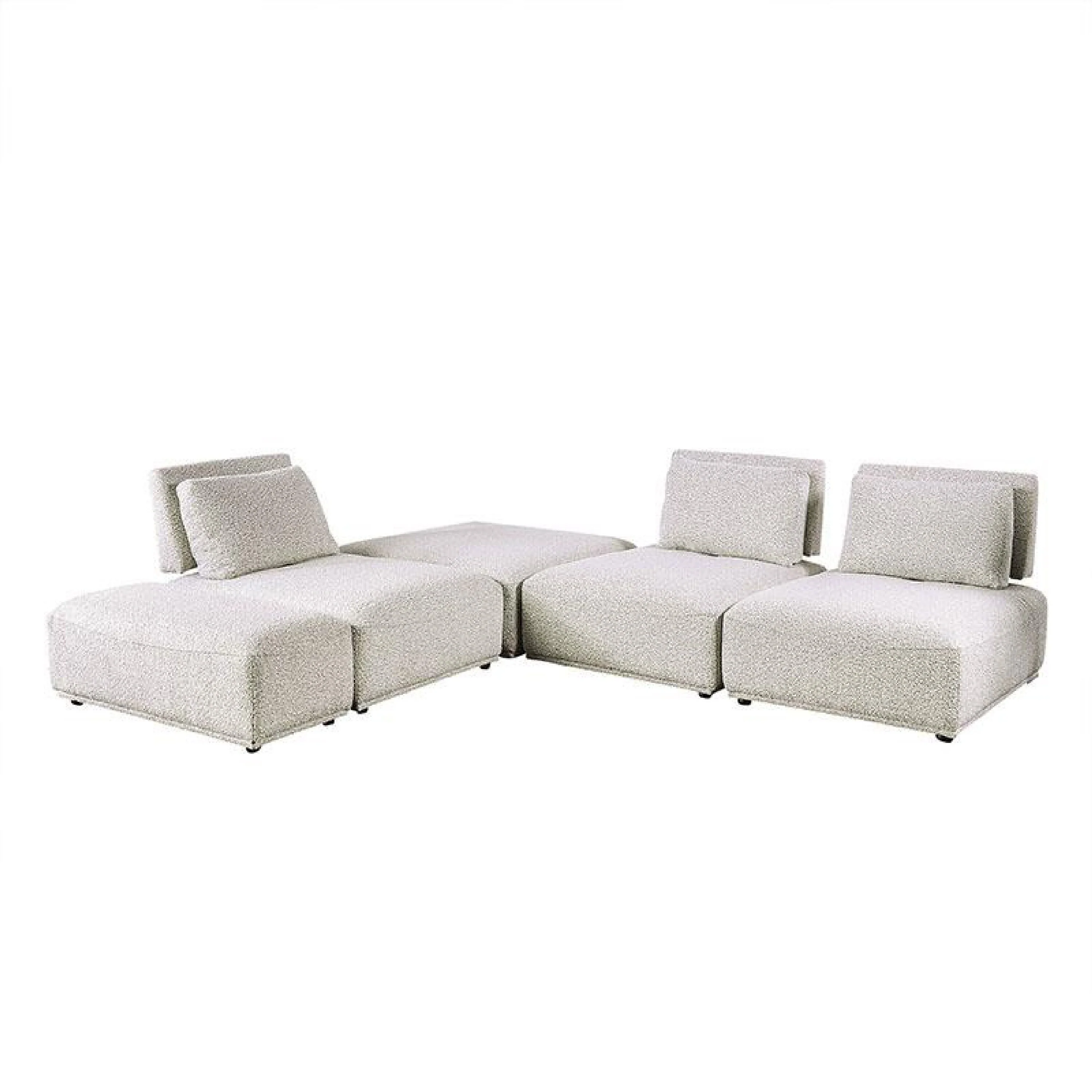 Stavan Modular L Sectional Sofa, Light Gray Boucle, Adjustable Back