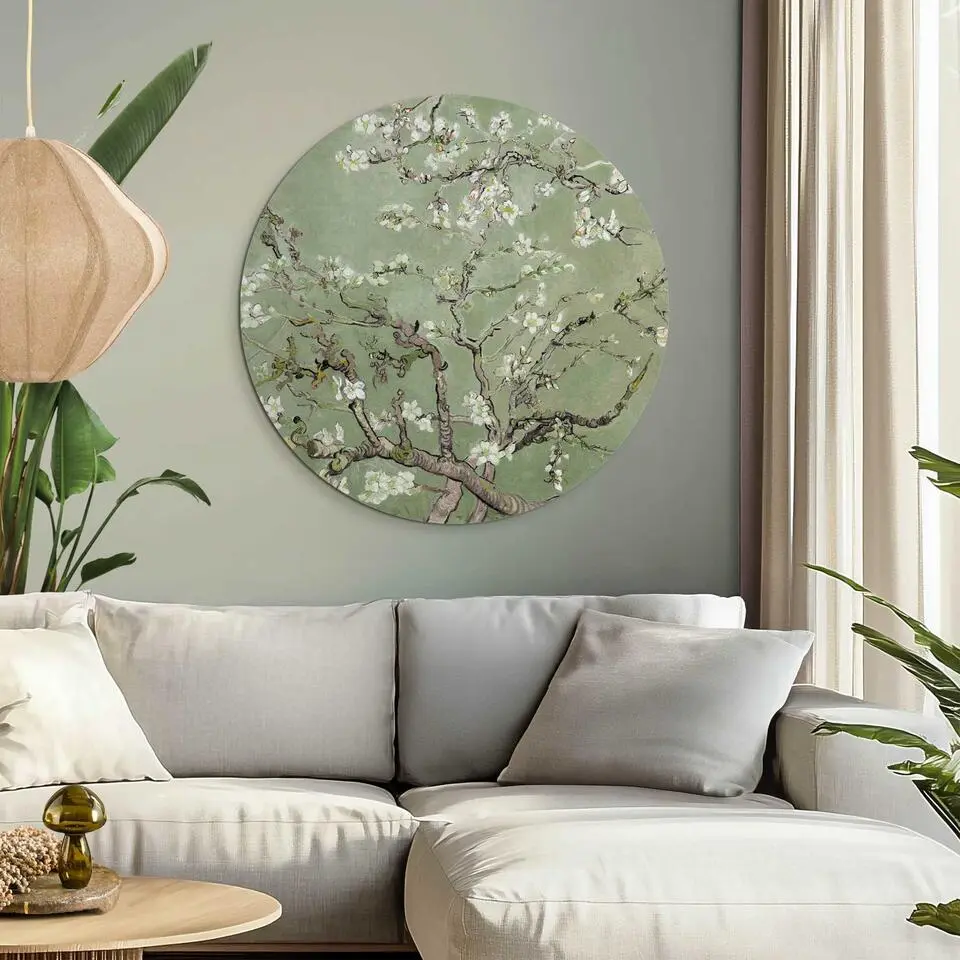 Glasschilderij Van Gogh amandelbloesem - &Oslash; 70 - Groen