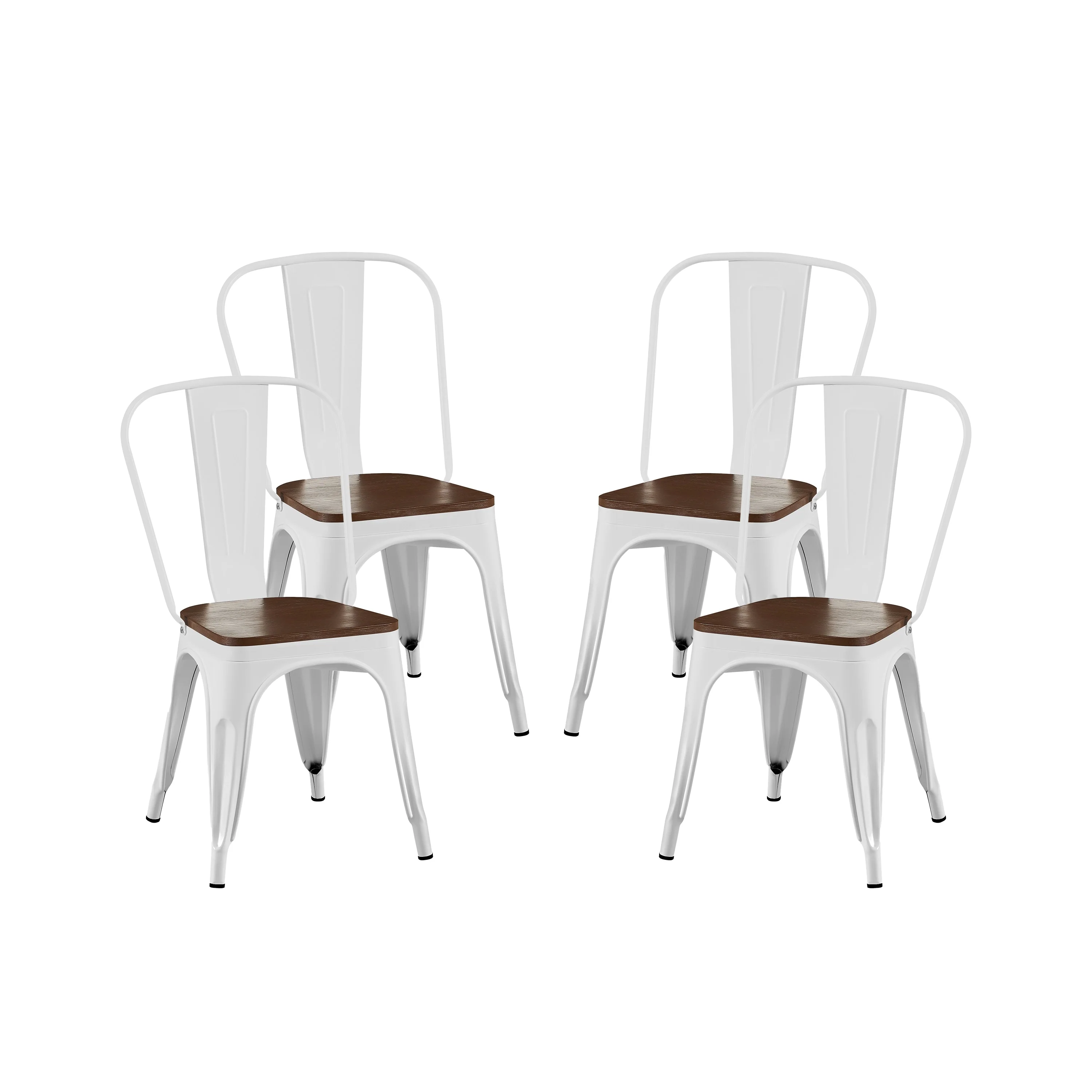 Wooden Seat Industrial Metal Stackable Dining Chair Set