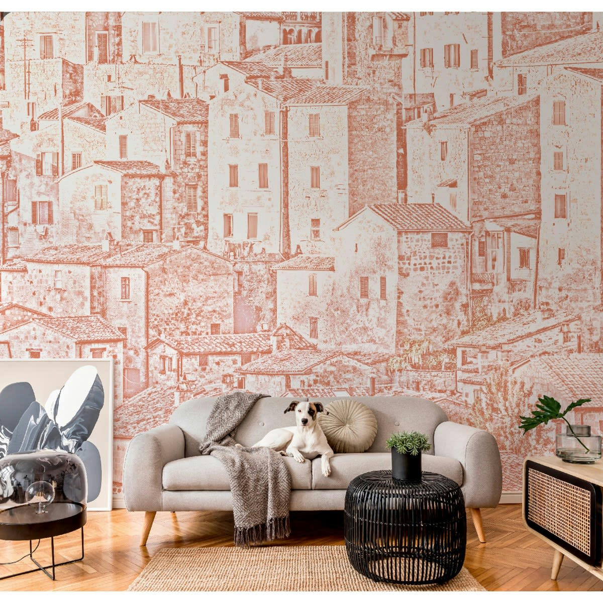 SORANO - Papier peint panoramique motif imprimé Marron tabac 432x270cm
