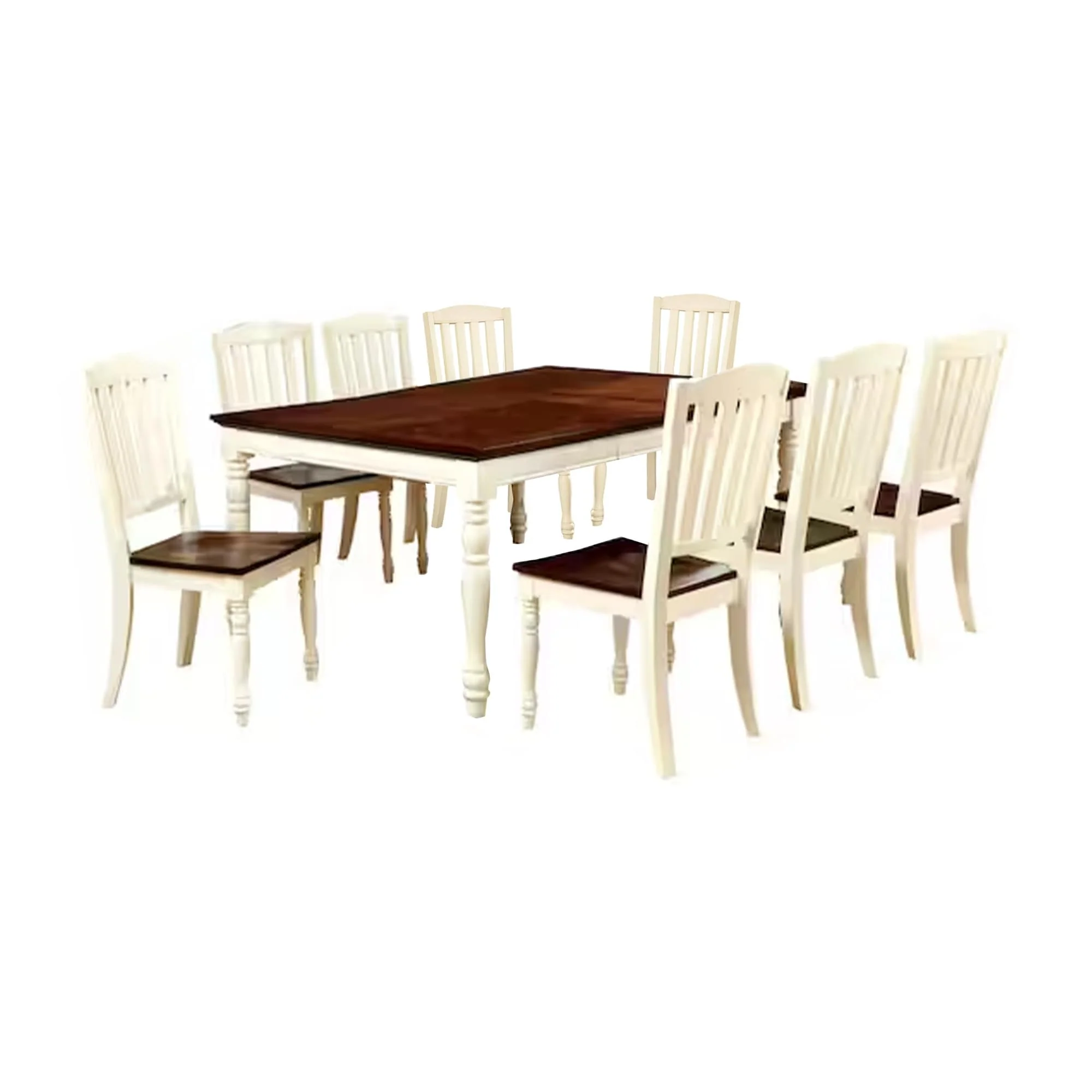 Bey 9pc Dining Table and Chair Set, 60-78 Inch Extendable, White Brown