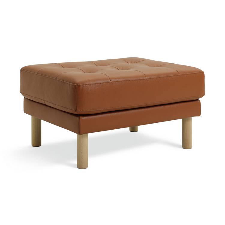 Habitat Newell Leather Footstool - Tan