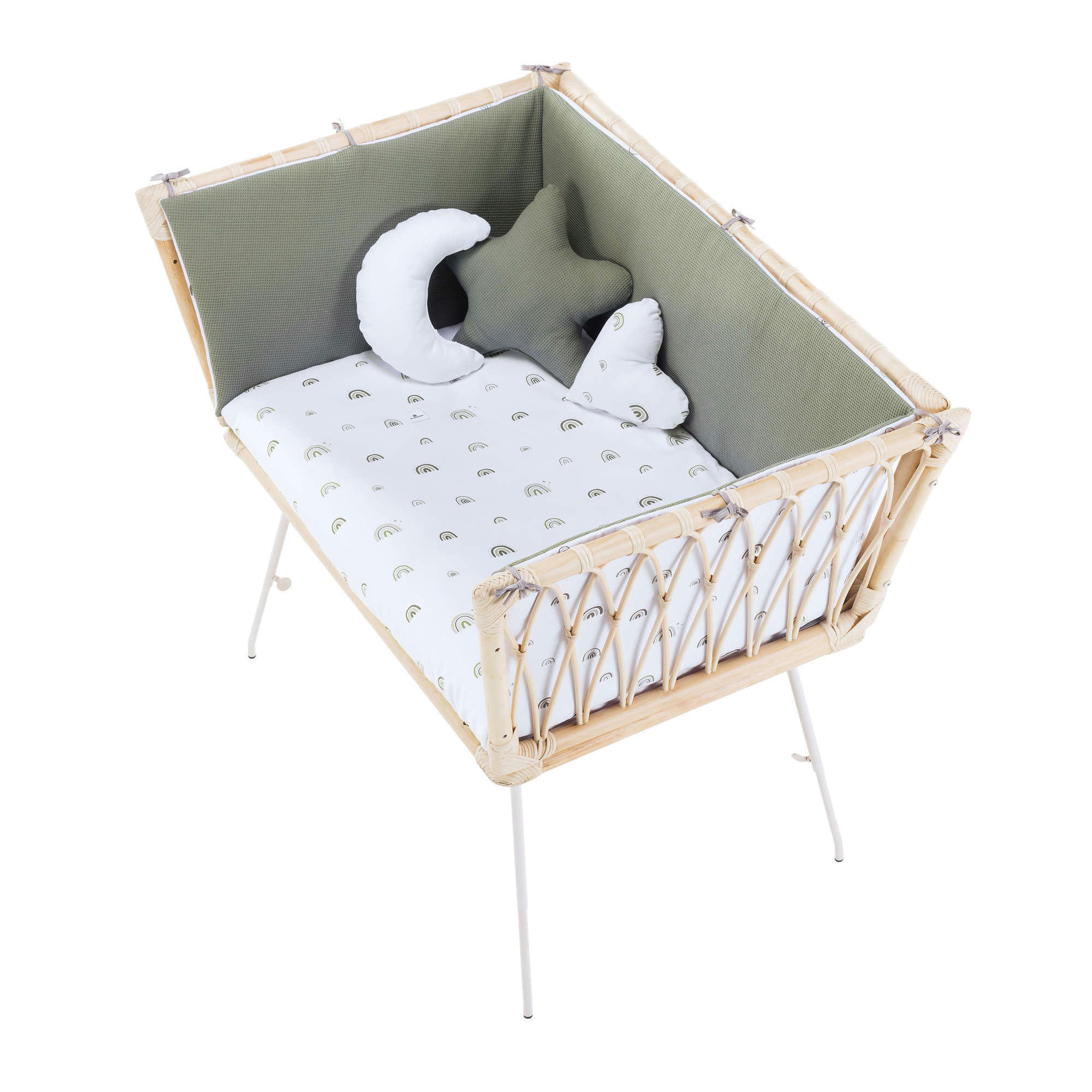 MOAI - Berceau en rotin 50x80 cm avec textile en vert olive