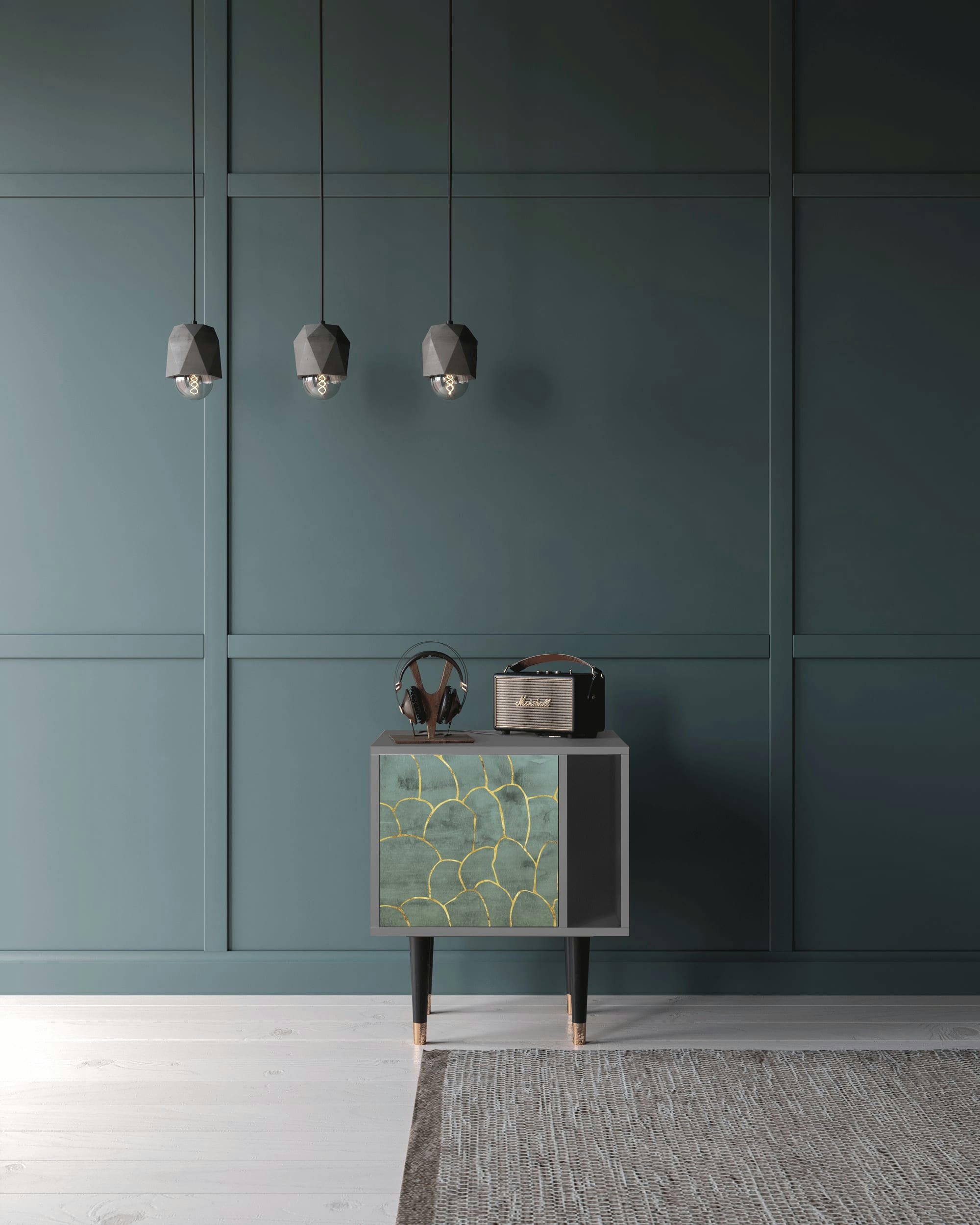 MAGNIFICENT WATER LILY - Table de chevet bleu-vert 1 porte L 58 cm