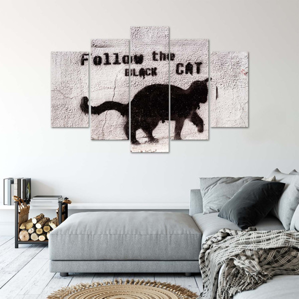 Feeby Obraz 5 częściowy na płótnie Black cat 100x70