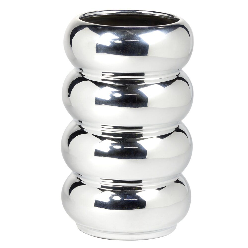 Vase céramique forme arrondie superposée gris chromé Ø12xH20,5cm