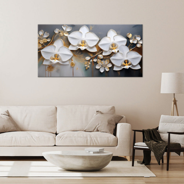 Feeby Obraz na płótnie, Orchidea Biały Kwiat Abstrakcja 100x50