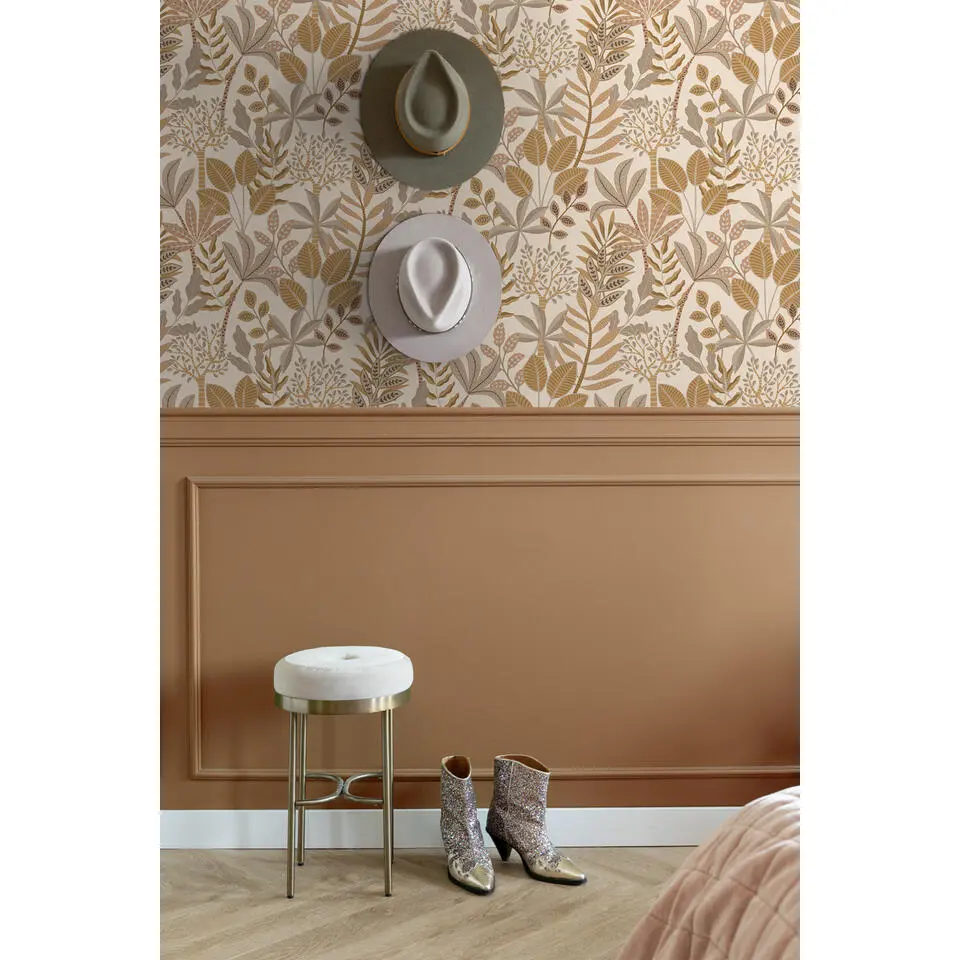ESTAhome behang bladeren beige en zandkleurig - 50 x 900 cm