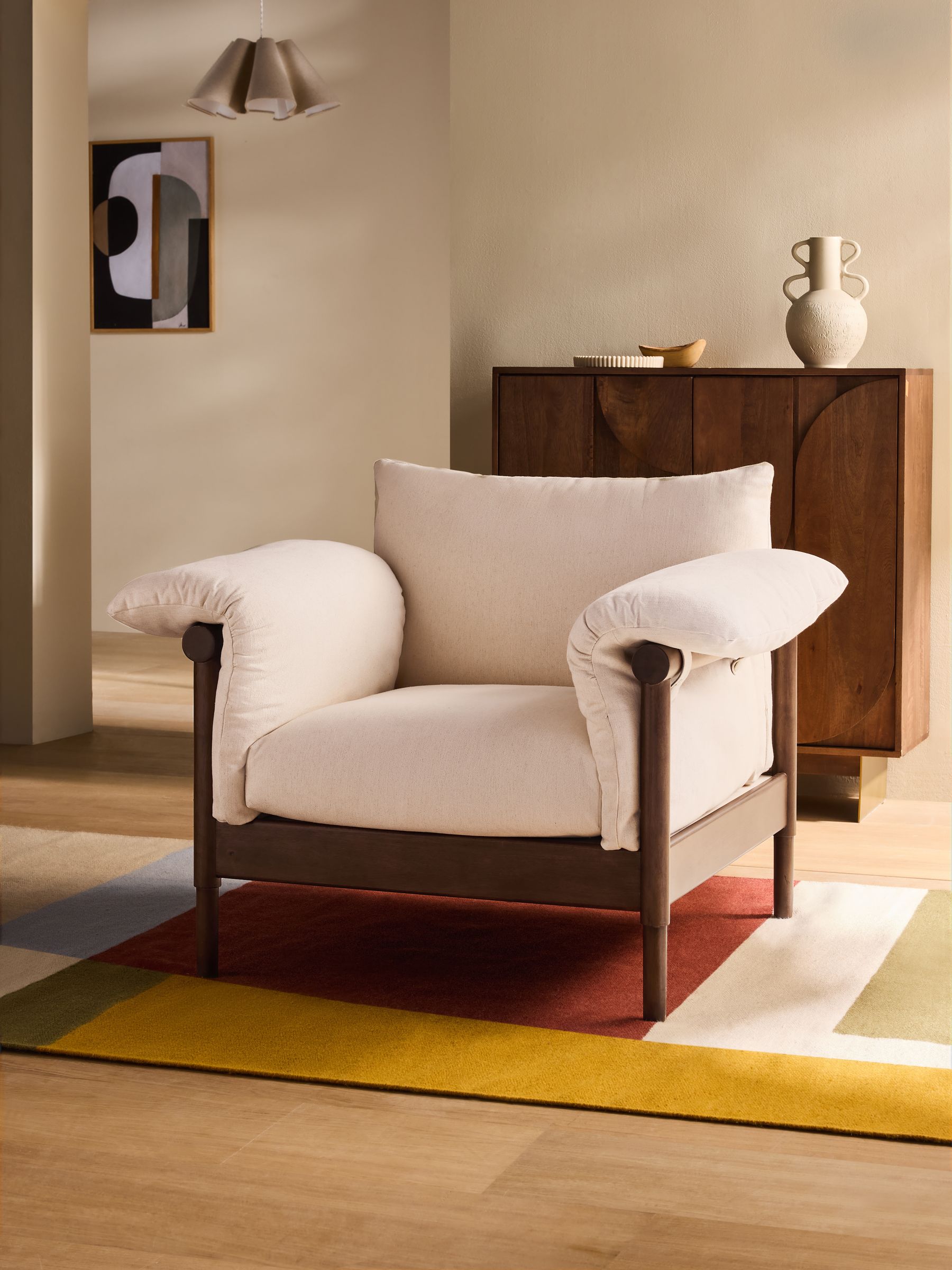 Solen Accent Chair in Natural Stone Woven Slub Plain