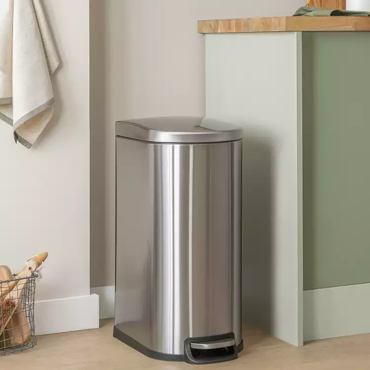 Habitat 40 Litre Brushed Finish Slim Pedal Bin -Black/Silver