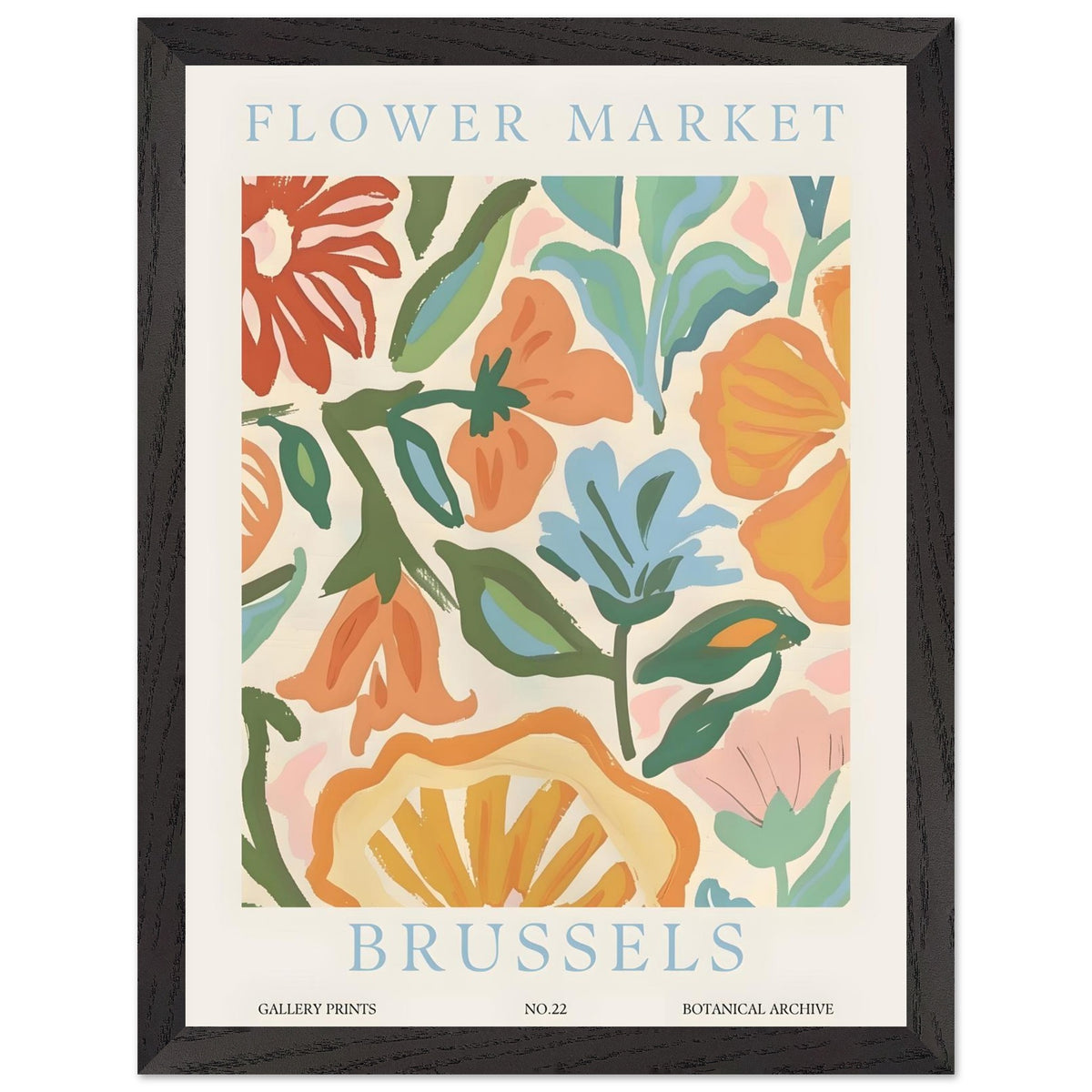 Artfulprints Poster met Lijst Flower market - Brussels  - 30x40 cm - Meerkleurig