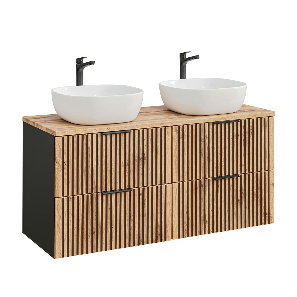 - Meuble double vasque 120cm naturel et noir