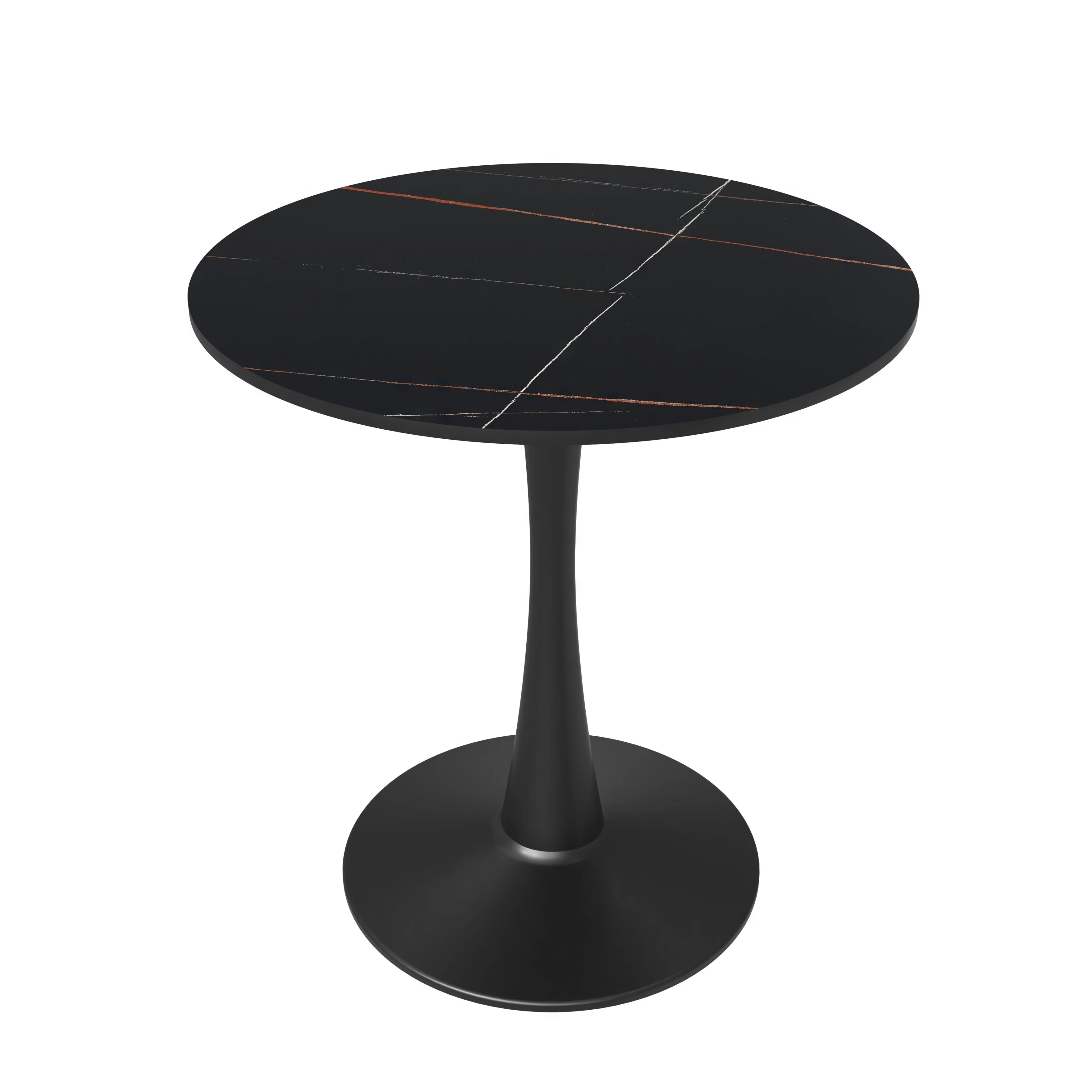 Bristol 24 Round Minimalist Dining Table for 4, Sintered Stone Top & Black Iron Pedestal Base for Kitchen & Dining Room