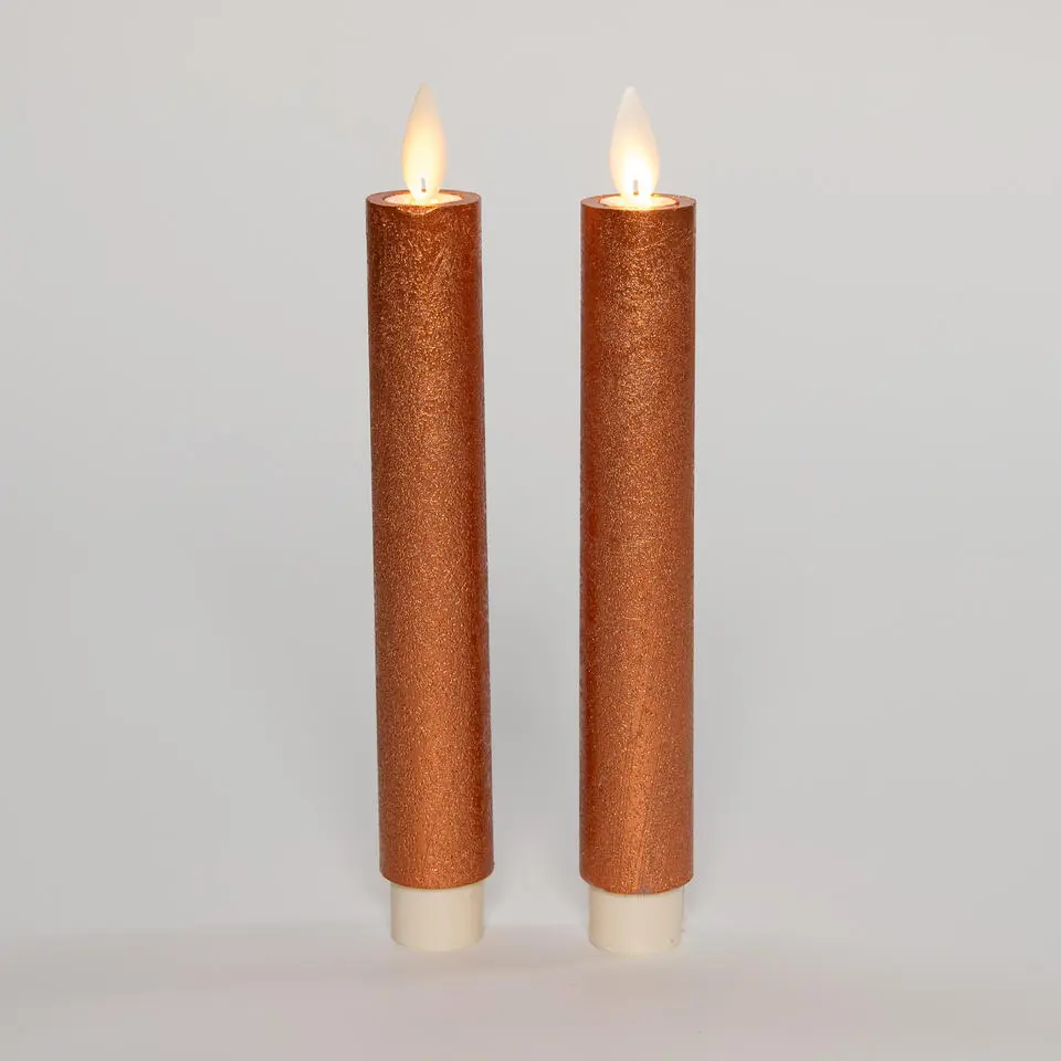 Anna's Collection LED dinerkaarsen - 2x st - koper - 18 cm