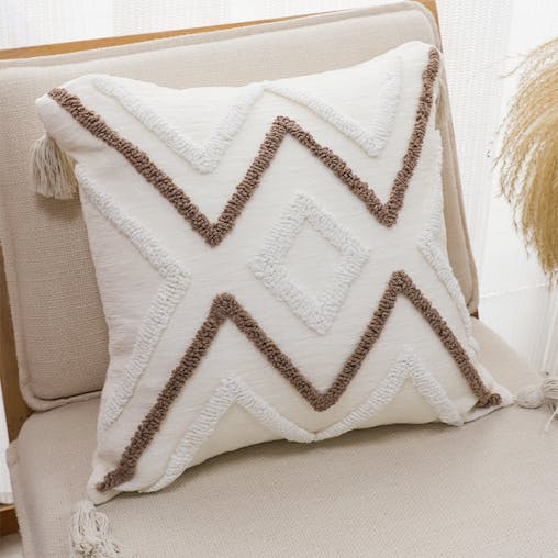 SOGA 2X Boho Tufted Cushion 45cm Tassel White Brown Geometric Decorative Throw Pillow
