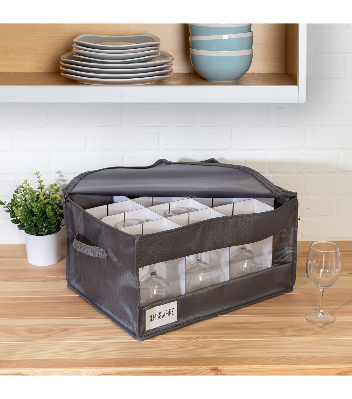 Honey Can Do 19 x 10.5 Gray Stemware Storage Box