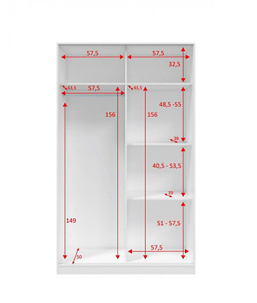 Armoire, placard avec 2 portes coloris blanc artic, blanc Velho - longueur 120 x hauteur 200 x profondeur 50 cm
