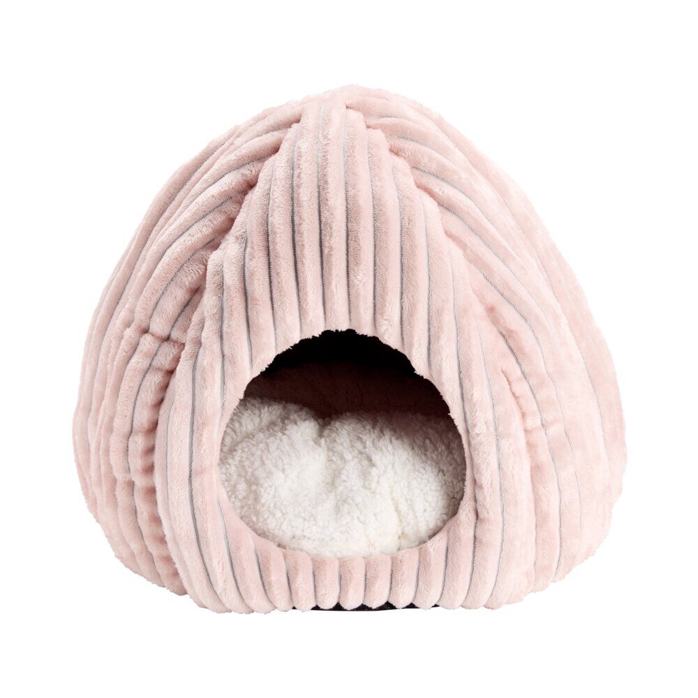 Couchage animal niche avec coussin tissu velours côtelé rose 40x40xH36cm