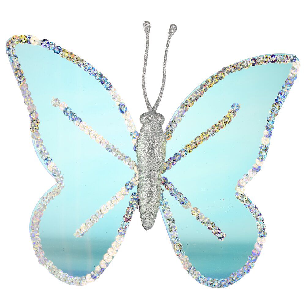Papillon irisé bleu à clipser 17X20cm