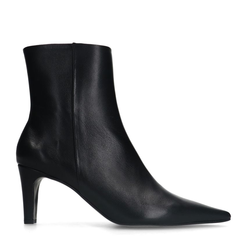 Manfield Zwarte leren enkellaarsjes met hak