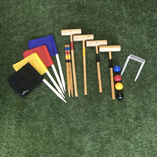 Premium Wooden Family Croquet Ball Mallet Game 4 Player Set