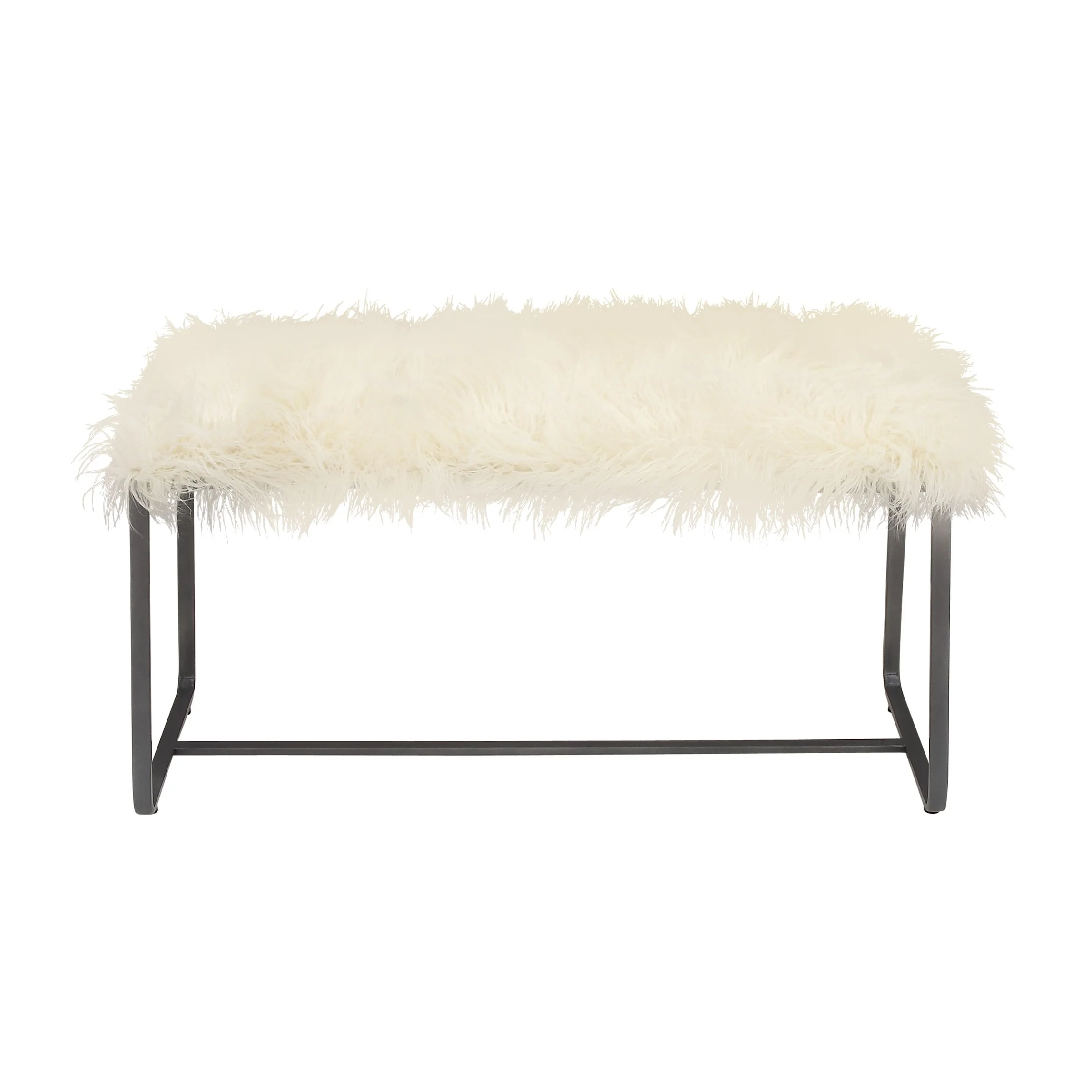 Benzara Black Metal White Fur Bench